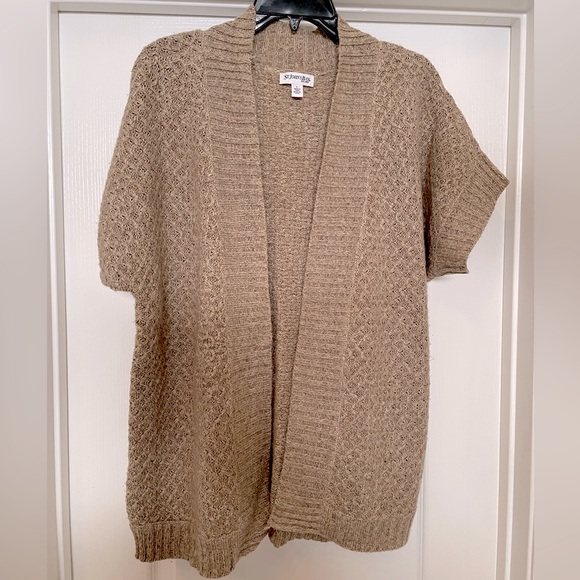 St. John's Bay Sweaters - St John’s Bay short sleeve open front cardigan sweater size Large in marled tans